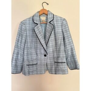 Worthington Petite Light Blue Tweed Blazer Metallic Trim Jacket 10P